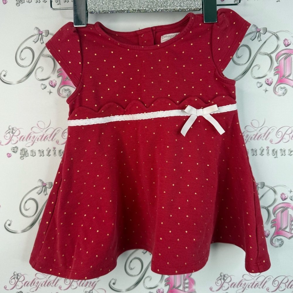 Catherine Malandrino dress polka dot gold button up Red Dress with Gold Dots